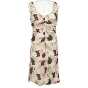GIORGIO ARMANI Silk Dress Scoop Neckline Sleeveless Floral Ruched Zipper Sz 40
